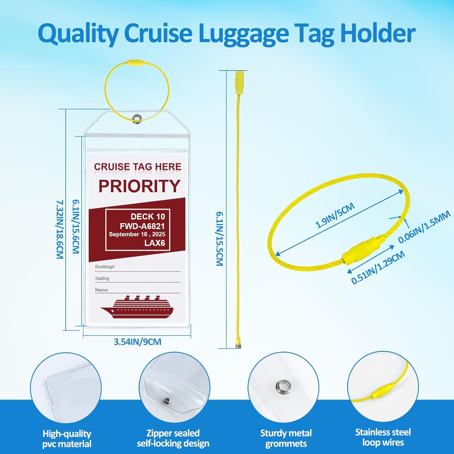 10Pack Luggage Tags for Cruise Ships - Compatible with Carnival, Costa, NCL, Princess, MSC - Steel Loops, Cruise Tags Holders - Image 3