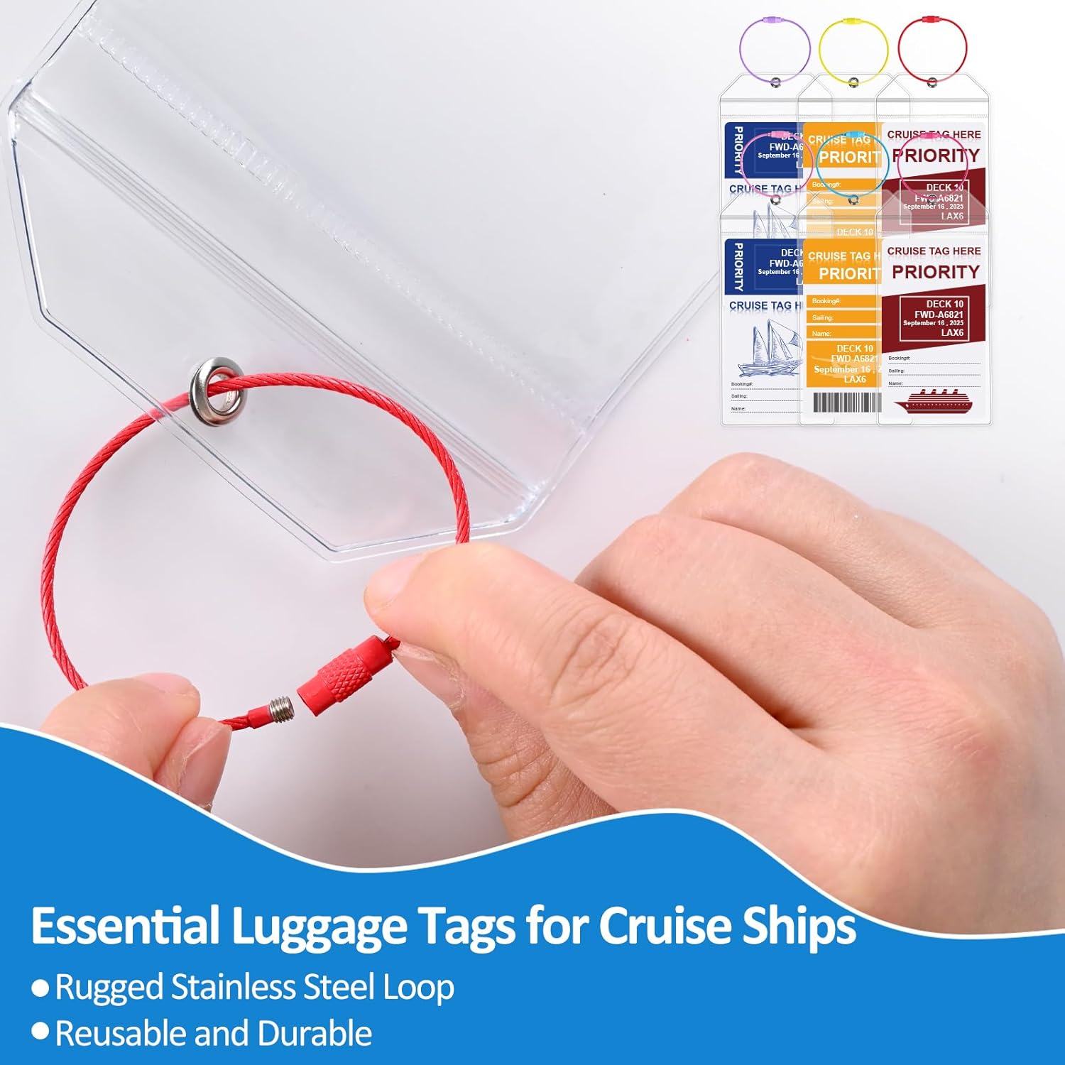 10Pack Luggage Tags for Cruise Ships - Compatible with Carnival, Costa, NCL, Princess, MSC - Steel Loops, Cruise Tags Holders - Image 5
