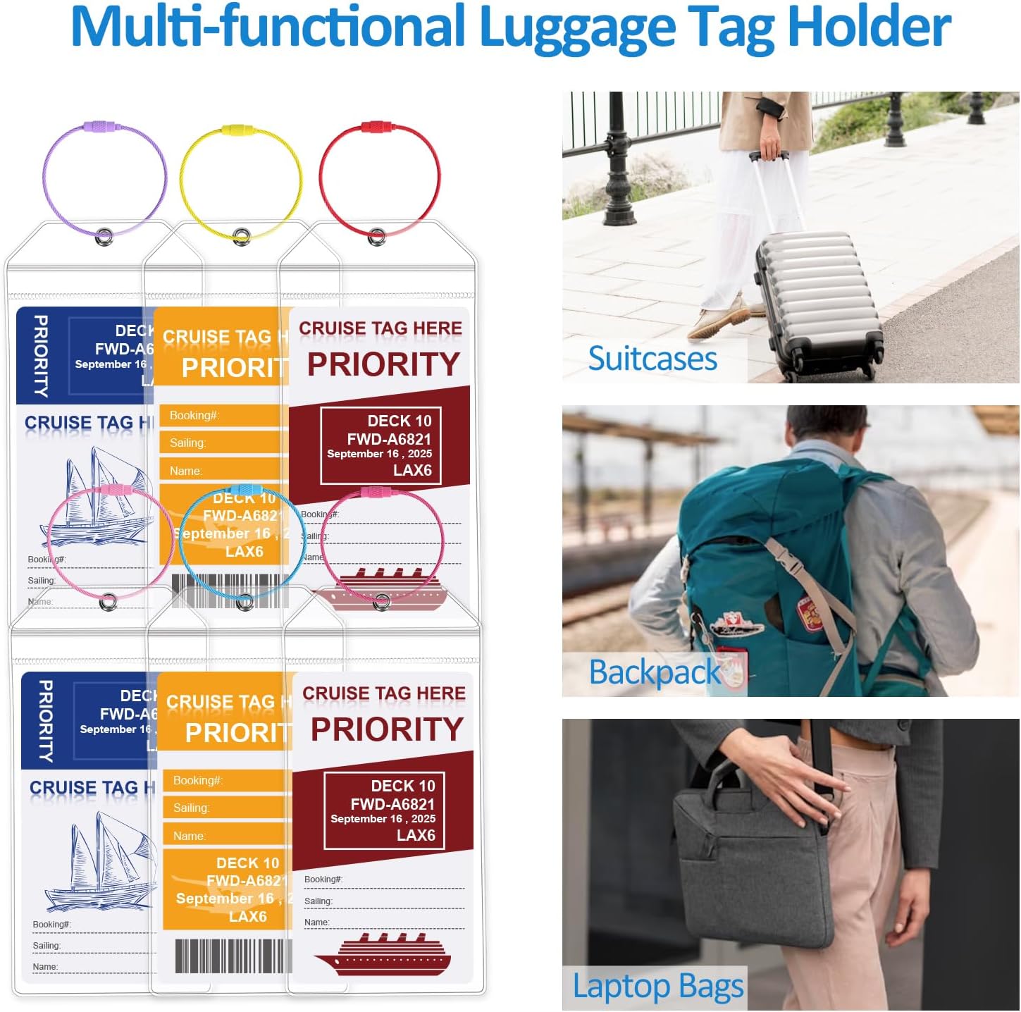 10Pack Luggage Tags for Cruise Ships - Compatible with Carnival, Costa, NCL, Princess, MSC - Steel Loops, Cruise Tags Holders - Image 6