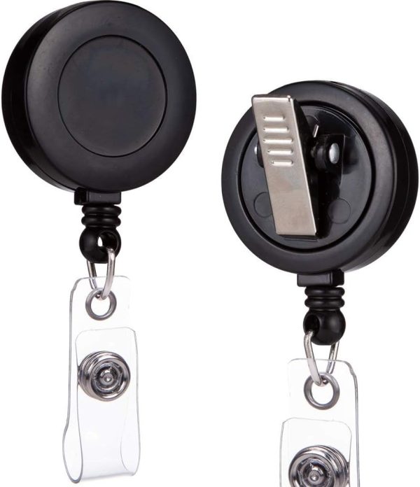 2 Pack - Retractable ID Name Badge Holder Reels with Swivel Alligator Clip (Black)