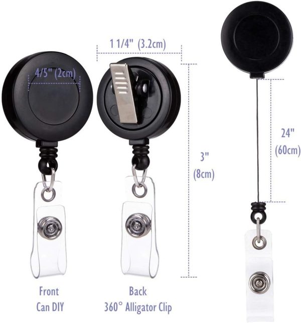 2 Pack - Retractable ID Name Badge Holder Reels with Swivel Alligator Clip (Black) - Image 2