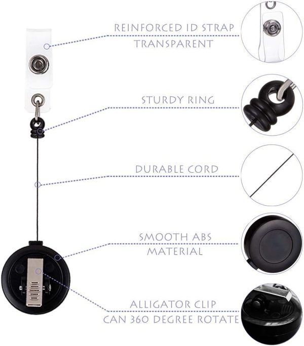 2 Pack - Retractable ID Name Badge Holder Reels with Swivel Alligator Clip (Black) - Image 3