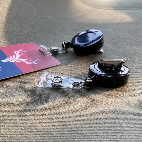 2 Pack - Retractable ID Name Badge Holder Reels with Swivel Alligator Clip (Black) - Image 4