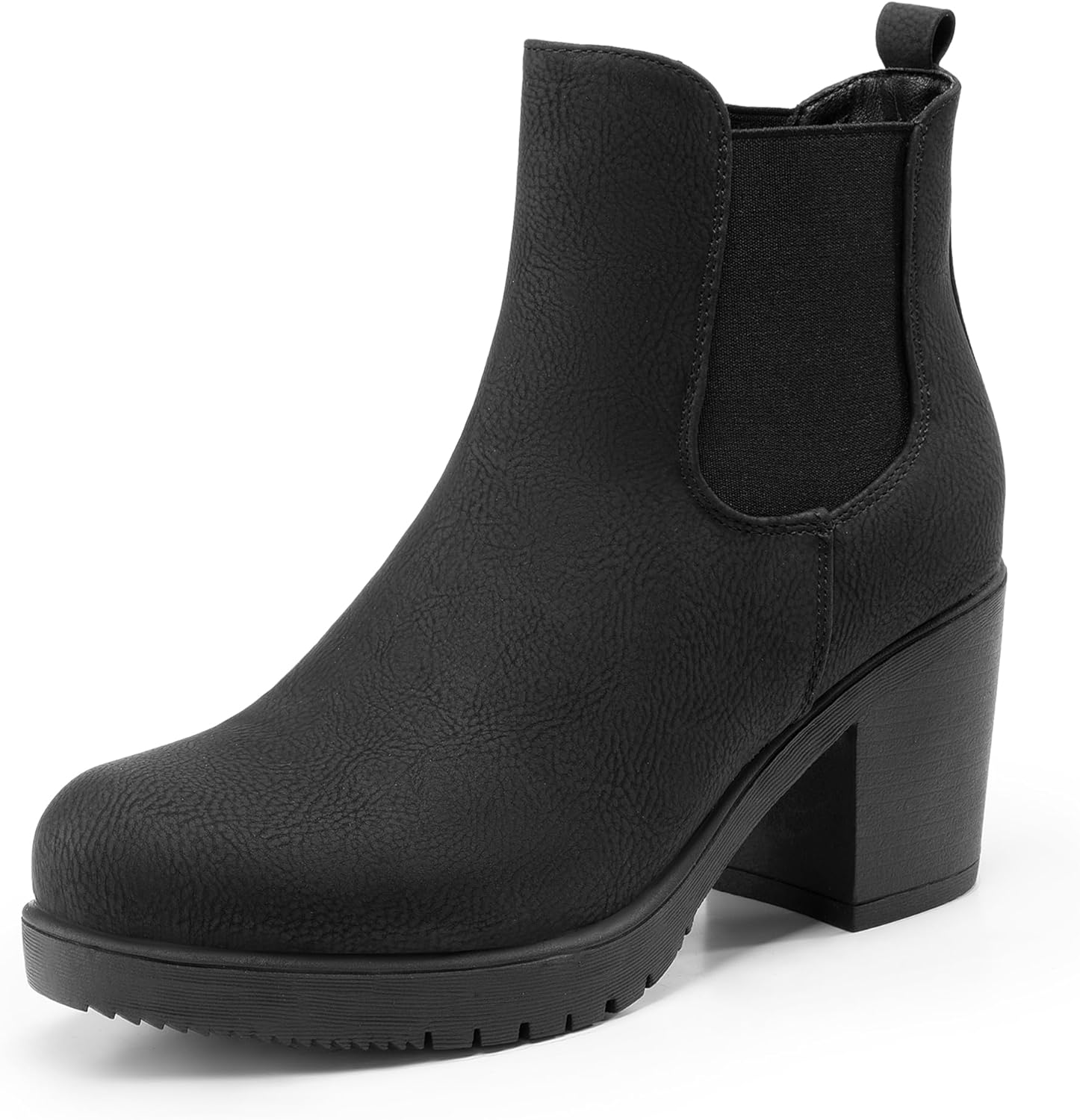 Women's High Chunky Heel Chelsea Ankle Boots Slip On Elastic Fall Heeld Booties Shoes