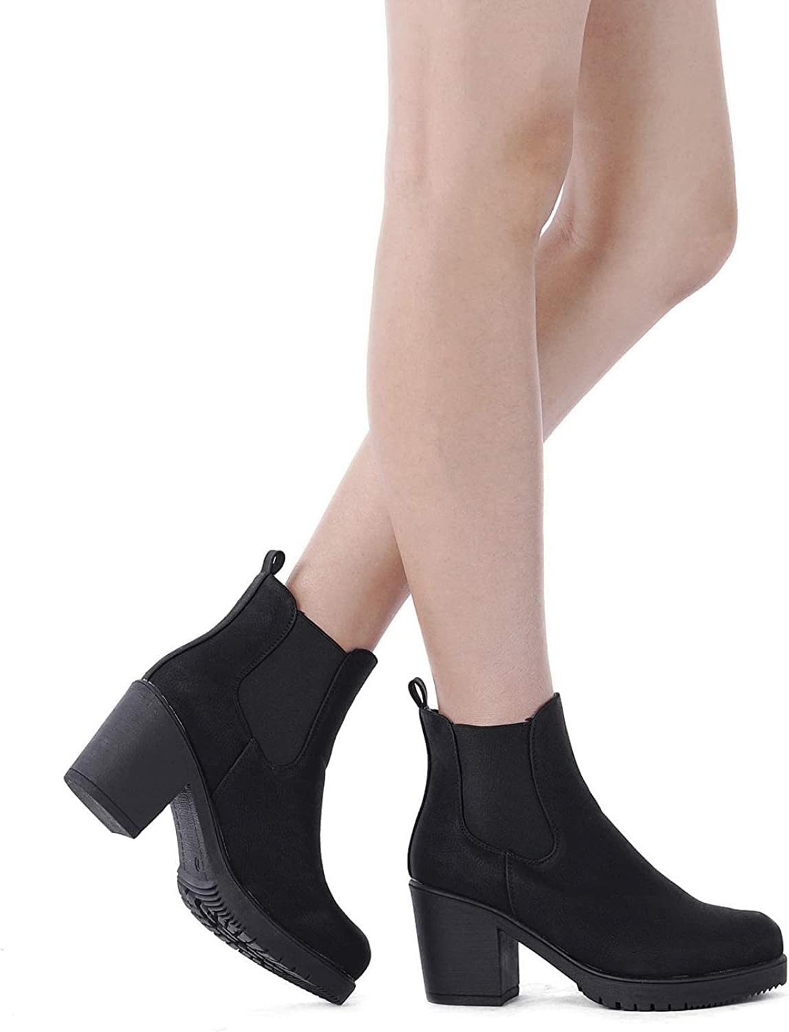 Women's High Chunky Heel Chelsea Ankle Boots Slip On Elastic Fall Heeld Booties Shoes - Image 5