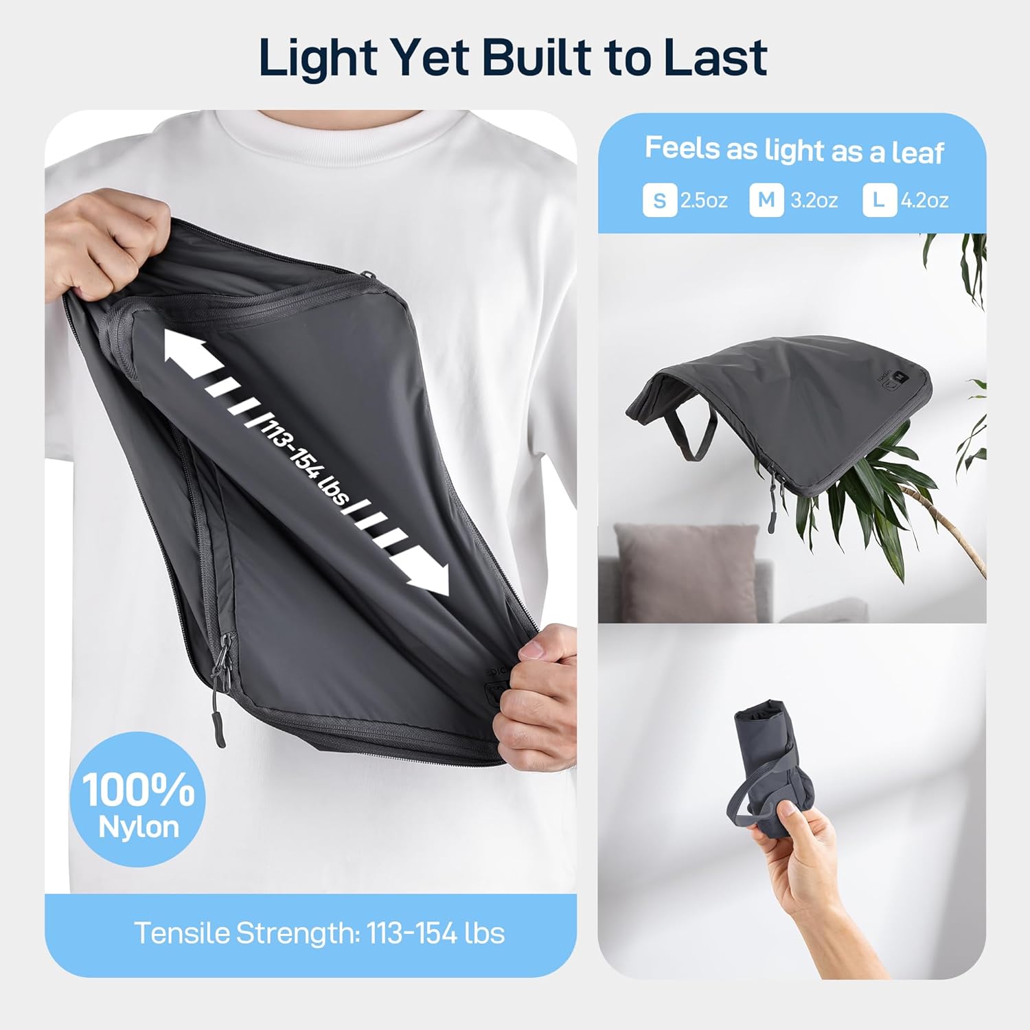 EPICKA 4 Set Ultra-Lightweight Compression Packing Cubes - Water Resistant Durable Travel Organizers Bags, Expandable Travel Accessories for Carry on, Luggage, Suitcase, Backpack (Dark Grey) - Image 3